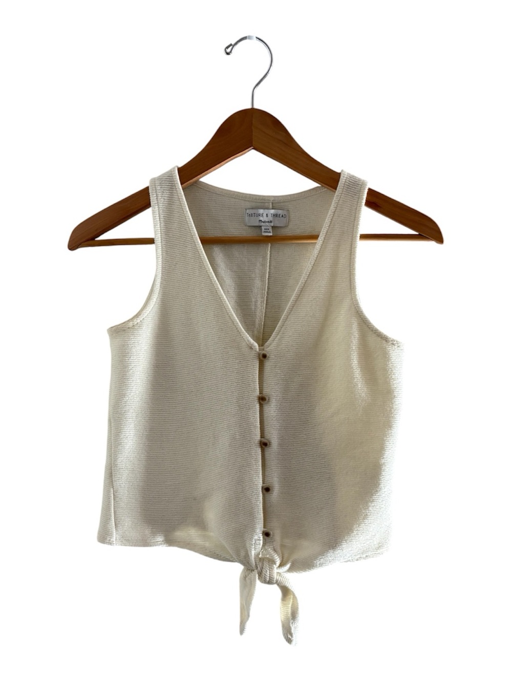 Madewell Cream V-Neck Button Tie-Front Tank